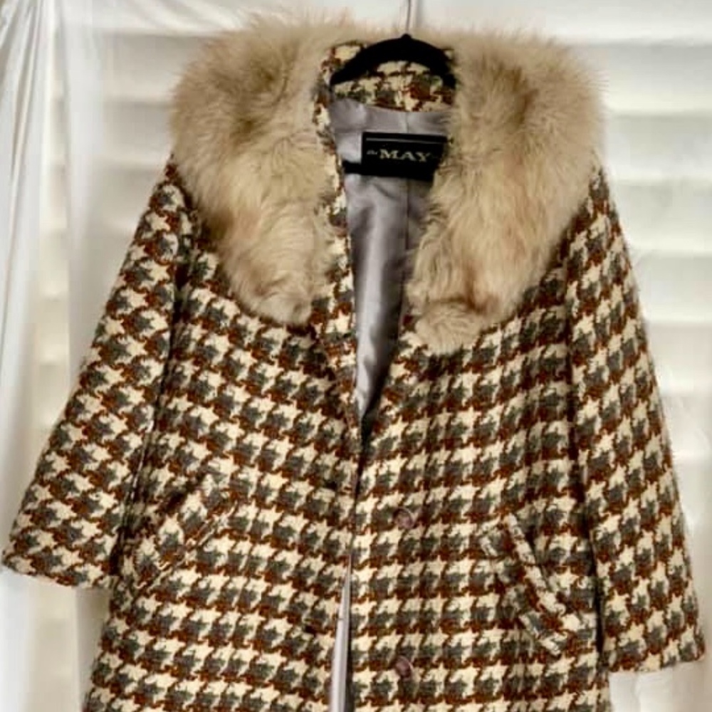 Vintage Tweed Coat with Fur Collar